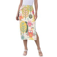 Foiosoh Cute Colorful Floral Owl Women High Waisted Midi Skirts for Women Below Knee Trendy Skirts w