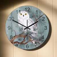 TIMEGLOW 15 Inch Winter Owl on Branch Wall Clock, Vintage Decorative Analog Round Wall Art Clock Sil