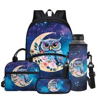 Glomenade Moon & Owl Print Backpacks for Boys Girls, Lightweight Book Bag for Teen, 4 Pcs Insula