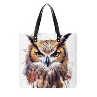 Tote Bag Watercolor Cool Owl Head Print Shoulder Handbags And Handbags with Top Magnetic Snap Closur