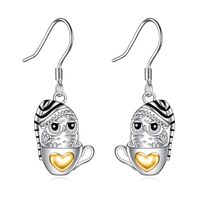 POPLYKE Owl Bird Earrings for Women Sterling Silver Cute Coffee Cup Dangle Drop Earrings for Birthda