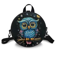 Veniyate Cute Cartoon Owl Print Small PU Leather Round Crossbody Bag for Womens Girls Fashion Purse 