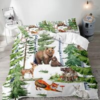 LUVIVIHOME 2PCS Deer Bear Duvet Cover Twin, Toddler Baby Boys Girls Kids Bedding Set, Cute Fox Rabbi