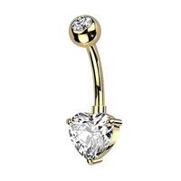 Pierced Owl 14GA ASTM F-136 Implant Grade Titanium Prong Set CZ Crystal Heart Belly Button Ring (Gol