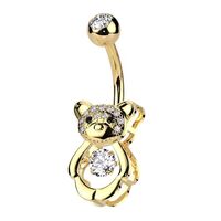 Pierced Owl 14GA 316L Stainless Steel CZ Crystal Hollow Bear Belly Button Ring (Gold Tone)