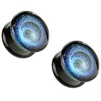 Pierced Owl Blue Vortex Galaxy Pyrex Glass Double Flared Plugs, Sold as a Pair (10mm (00GA))