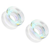 Pierced Owl Aurora Borealis Glass Double Flared Tunnels, Sold as a Pair (14mm (9/16"))