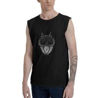 Standing Owl Sleeveless Shirt Cotton Muscle Fitness Shirt Tank Top 3X-Large Black