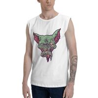 Vampire Owl Eating Fish Sleeveless Shirt Cotton Muscle Fitness Shirt Tank Top 3X-Large White