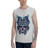 Owl Devil Sleeveless Shirt Cotton Muscle Fitness Shirt Tank Top Medium Gray