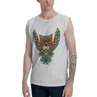 Owl Skull Sleeveless Shirt Cotton Muscle Fitness Shirt Tank Top 3X-Large Gray