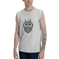 Standing Owl Sleeveless Shirt Cotton Muscle Fitness Shirt Tank Top Medium Gray
