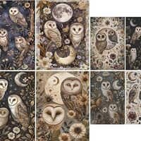 Forest Owls Rice Paper, 8 x 10.5 inch (6pc) - Mulberry Paper for Decoupage Scrapbooking Cards Crafts