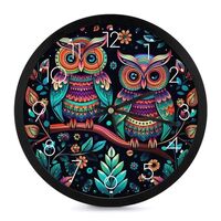 NTVOWPZO 10 Inch Wall Clock Colorful Owl Pictures Battery Operated Wall Clocks Silent Non-Ticking Ro