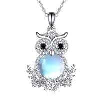 POPLYKE Moonstone Owl Necklace 925 Sterling Silver Owl Pendant Necklace Christmas Jewelry for Women