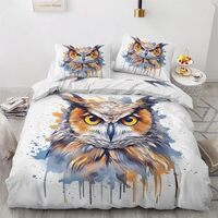 zcwl Owl Duvet Cover Queen Size | Art Animal Bedding Set | 3 Piece | Soft Microfiber Patterned Comfo