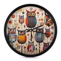 NTVOWPZO 10 Inch Wall Clock Patchwork Owl Battery Operated Wall Clocks Silent Non-Ticking Round Wall