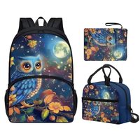 Yuresuaet Kids Backpack Set with Pencil Case for Girls 6-8 Owl Print School Lunch Bag for Kindergart