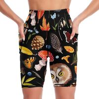 High Waisted Capri Leggings for Women Tummy Control Workout Yoga Pants (Owl Mushroom Fall Leaves)