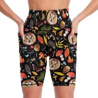 Women's Leggings with Pockets Workout High Waisted Floral Owls Fall Leaves Mushroom Athletic Ru