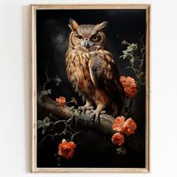 Vintage Owl Wall Art Abstract Bird Poster Animal Floral Pictures Dark Academia Art Prints Moody Owl 