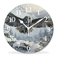 IMPCOKRU 14 inch Round Wall Clock,Pretty Owl Bird Flying Snow Winter Forest Landscape Cute,Silent No