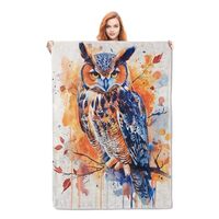 Watercolor Owl Blanket Gifts for Girls Women Kids Adults Soft Warm Lightweight Cozy Flannel Autumn C