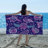 GeMeFv Cartoon Owl Pattern Beach Towel Oversized 31x61 Microfiber Sand Free Beach Towel Quick Dry, O