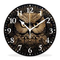 IMPCOKRU 14 inch Round Wall Clock,Spiritual Golden Owl Mandala Ethnic Pattern Multicolor,Silent Non-