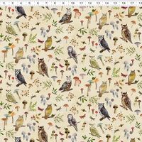 Generic Wild Wonder by Sue Zipkin Y4075 58 Light Butter Owls & Mushrooms - Digital Fabric, Mixed