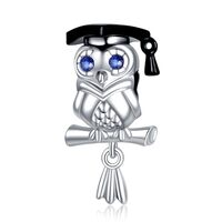 Annmors 925 Sterling Silver Charms Wise Owl Graduation fit Bracelets Necklaces Dangle Beads with 5A 