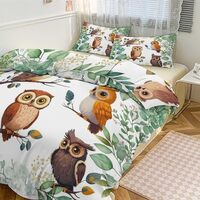 GDSCCLGX Modern Cartoon Forest Owl Comforter Cover Sets 3 Piece Full Size,Watercolor Room Decor Cute