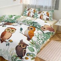 GDSCCLGX Modern Cartoon Forest Owl Duvet Cover Set Twin Size,Watercolor Room Decor Cute Anime Owl Be