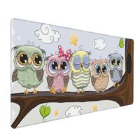 Five Cute Owls are Sitting On The Branch Extra Large Gaming Mouse Pad with Anti-Slip Rubber Base, Wa