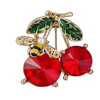 generic Red Crystal Cherry Bee Pearl Brooch For Women Vintage Wedding Hijab Scarf Pin Casual Fruit O