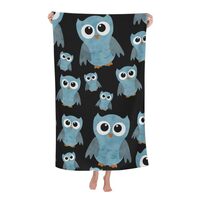 BcoDoN Microfiber Beach Towel Blue Owls On Black Oversized Towels Bath Towels for Pool 32x52inch