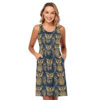 ALAZA Summer Dress Owl Print Vintage Sun Dresses for Women Casual Beach Sundresses Sleeveless w/Pock