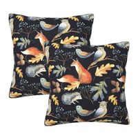 Animal Throw Pillow Covers Set of 2 Fox Owl Bird Hedgehog Leaves Branches Berries Acorns Decor Pillo