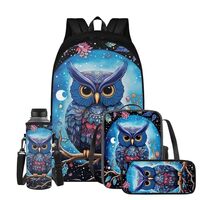 Yuresuaet Owl School Backpack Set 4 Pcs with Pencil Case Lunch Box Water Bottle Holder MultiPurpose 