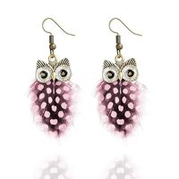 QLUYCKW Owl Feather Earrings for Women Bohemian Vintage Personality Wave Dot Feather Dangle Drop Ear