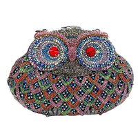 OEIPSMK Shiny Mini Rhinestone Owl Style Evening Handbag Full Diamond Cute Gold Clutch Bag for Banque
