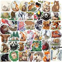 50PCS Watercolor Forest Animal Stickers – Cute Wildlife Nature Stickers Pack with Fox, Bear, O