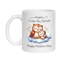Mother And Baby Owl White Mug Personalized Names, Custom Cartoon Owl Coffee Mug Gifts For Mothers Da