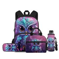 Flashideas Owl Print Kids Backpack Set 4Pcs with Lunch Box Pencil Case School Backpack Multifunction