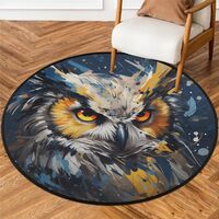 TULIMET Owl Print Washable Round Rug 3Ft, Non-Slip Bathroom Circle Mat, Floor Carpet Mat for Bedroom