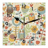 XMNYGJ Owl Bird Flowers Square Wall Clock Silent Non Ticking Clocks 8 Inch Battery Operated Table St
