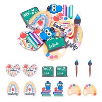 Craftdady 12Pcs Study Theme Charms Back to School Flatback Acrylic Charms Heart Rectangle Owl Arch P