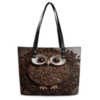 Leather Lady's Handbag,Coffee Bean Owl Leather Shoulder Bag with Large Capacity,tote Bag for Wo
