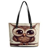 Leather Lady's Handbag,Cute Owl Leather Shoulder Bag with Large Capacity,tote Bag for Work,shop