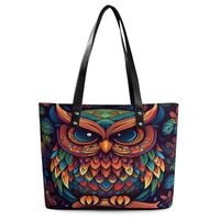 Leather Lady's Handbag,Color Owl Pattern Leather Shoulder Bag with Large Capacity,tote Bag for 